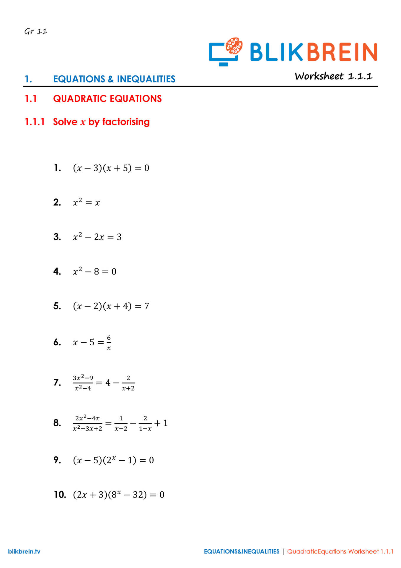 Grade 11 Online Maths Videos – BlikBrein